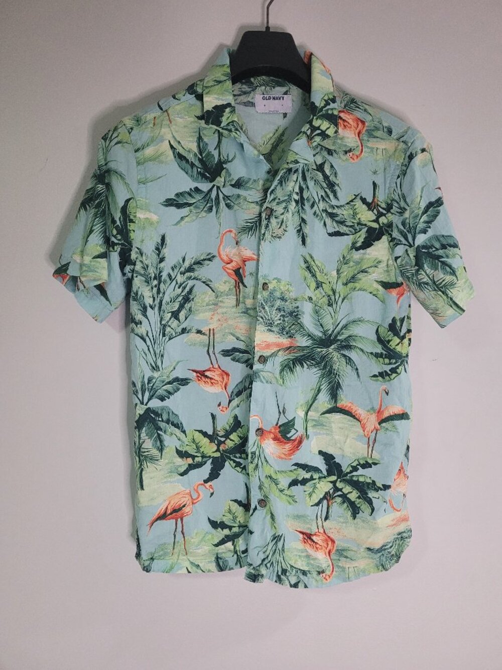 Old Navy Tropical Hawaiian Button-Up Shirt Men's Size M Green Palm Tree Print